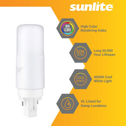 Sunlite GX23 LED Bulb, 2-Pin PLV, 7 Watt, Cool White (4000K), Full 360 Degree Illumination, 13 Watt CFL Replacement (Ballast Bypass Required)...