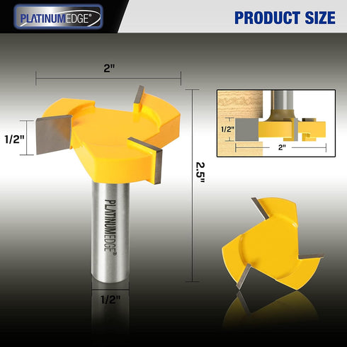 PLATINUMEDGE CNC Spoilboard Surfacing Router Bit, Slab Flattening Route Bit, 1/2 inch Shank 2 inch Cutting Diameter, 3 Carbide Cutting Wings, Rout...