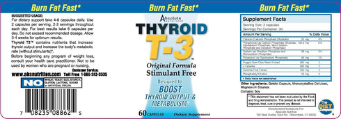 Fat Burning Metabolism Boosting Supplement, Thyroid T-3, 60 Capsules...