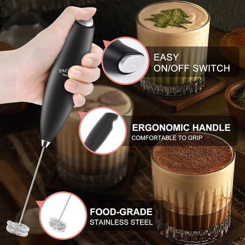Powerful Milk Frother with Double Whisk, Handheld Electric Foam Maker, Hand Mixer Wand, Portable Mini Blender Foamer Stirrer for Coffee, Latte, Ma...