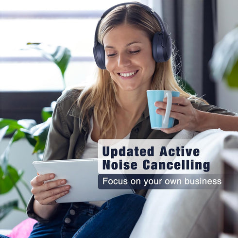 RUNOLIM Hybrid Active Noise Cancelling Headphones, 65H Playtime, Built-in Microphone, Bluetooth Wireless Over Ear Foldable Headphones with HiFi Au...