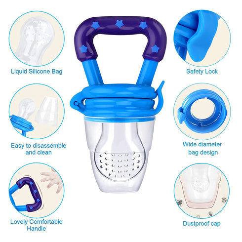 Baby Food Feeder 3 Pack Silicone Fruit Pacifier Teething Reusable Pouches Pacifier Blue by Mluchee(S,M,L)...