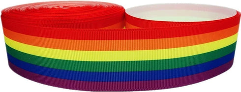 Single Face LGBTQ Stripes Rainbow Printed 3 Inch White Grosgrain Ribbon Gay Pride Cheer 5 Yards...