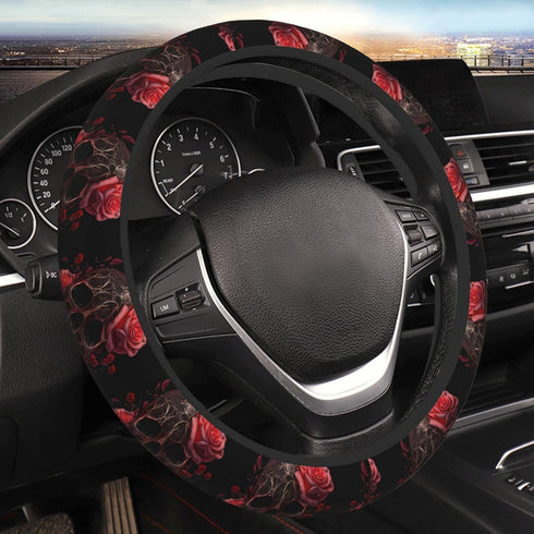 Gothic Rose Blood Skull 15 Inch Universal Steering Wheel Covers, Cute Car Accessories for Women and Girls...