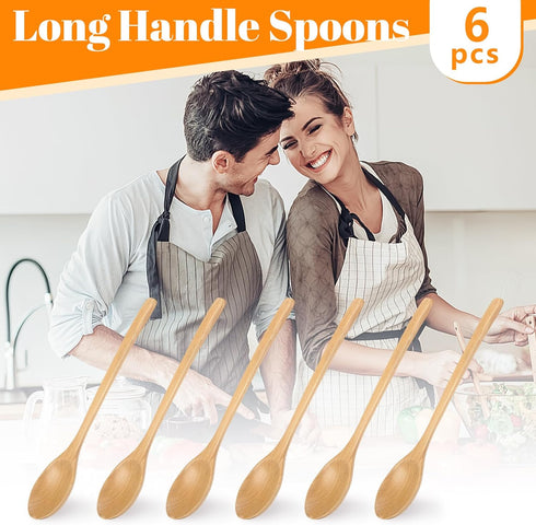 Wooden Spoons, 6PCS 9 Inch Wood Soup Spoons for Eating Mixing Stirring, Long Handle Spoon for Japanese Style Home Kitchen Cooking Stirring...