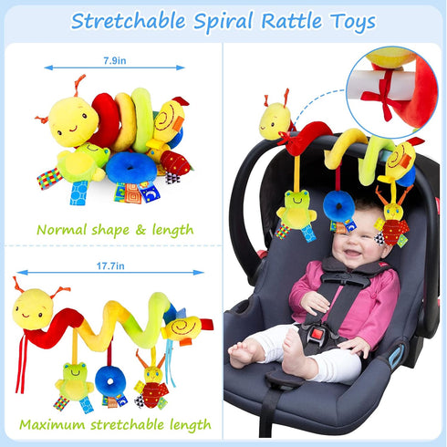Baby Crib Hanging Rattles Toys - Infant Baby Worm Crib Bed Around Rattle Bell Cartoon Insect Spiral Hanging Toy with Ringing Bell for Infants Bed ...