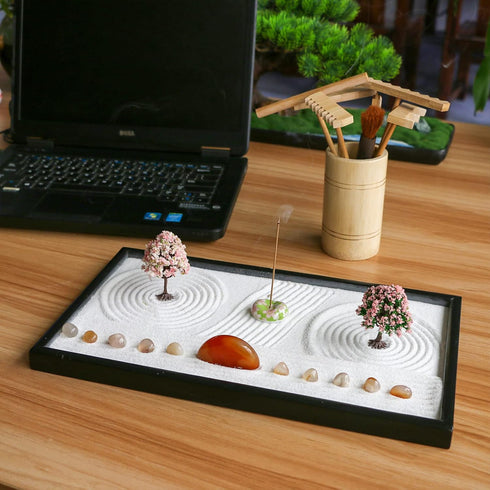 Tabletop Zen Garden Accessories Kit - Japanese Sand Zen Garden Rakes Tools Set,Office Relaxation Gifts with Healing Stones Zen Garden Decor for Ma...