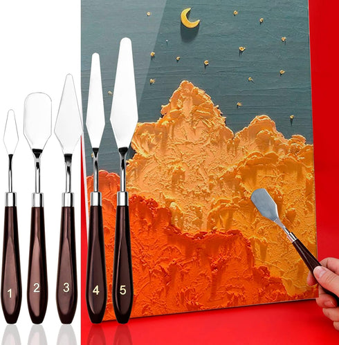 Set of 7, Acrylic Paint Palette and Palette Knife Painting SourceTon 2 Pieces with Thumb Hole Clear Paint Pallet and 5 Stainless Steel Wooden Hand...