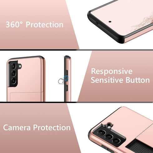 SAMONPOW Compatible with Samsung Galaxy S22 Case with Card Holder Wallet Case Shockproof Silicone TPU Hard PC Dual Layer Protective Case Compatibl...