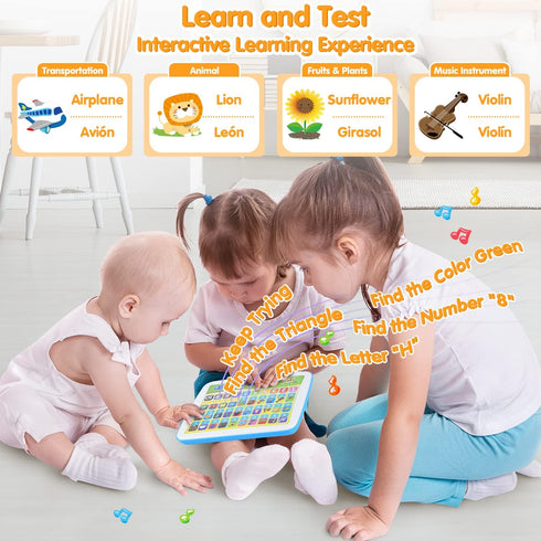 Bilingual Spanish & English Learning Toys for Toddlers 1-3, Kids Interactive Learning Tablet, Childrens Alphabet ABC / Words / Numbers / Colors Le...