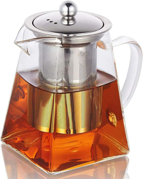 19.3oz Glass Teapot with Infuser, Borosilicate Glass, 550ML, Clear, Stainless Steel Infuser...