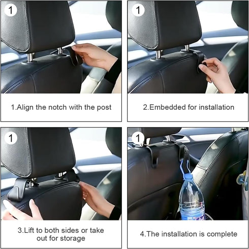 4 Pack Car Vehicle Back Seat Headrest Hooks, Universal Black Back Seat Hanger for Your Purse, Grocery Bags, Handbag, Car Seat Organizer Accessory ...