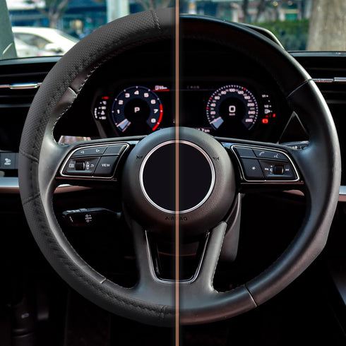 Leather Steering Wheel Cover, Car Steering Wheel Cover, Microfiber Leather Covers Breathable Anti-Slip Odorless Universal Fit 14.5-15 inches - Bla...