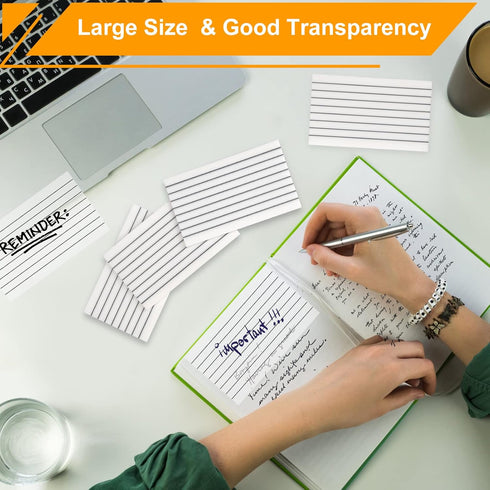 Large Lined Transparent Sticky Notes, 4 Pads 3x5 inch Clear See Through Translucent Self-Adhesive Post Memo Reminder Tabs with Line for Office Wom...