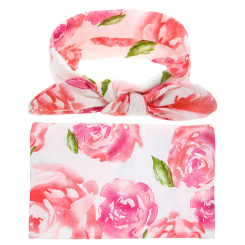 DRESHOW BQUBO Newborn Floral Receiving Blankets Newborn Baby Swaddling with Headbands Sleepsack Toddler Warm...