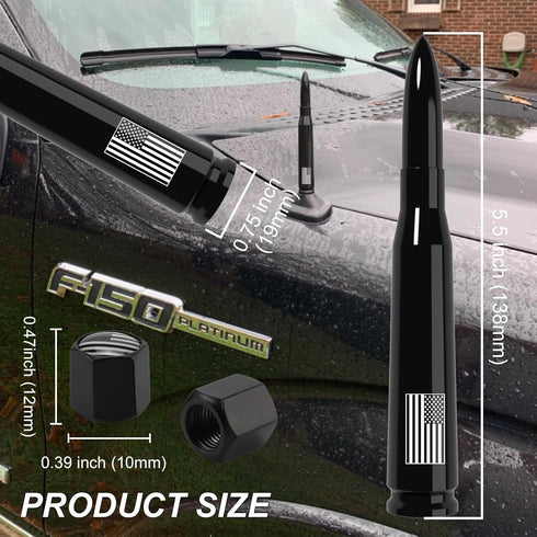 Car Truck Antenna with Tire Valve Caps American Flag Universal Short Replacement for GMC Sierra Chevy Silverado Dodge Ram 1500 2500 3500 Ford F150...