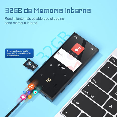 32GB MP3 Player with Bluetooth 5.0, Portable Lossless Sound Music Player for Kids with FM Radio, Speaker, Voice Recorder, Touch Buttons, Supports ...