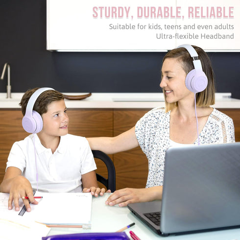 rockpapa L22 Wired Headphones for Kids Girls Boys Women with Microphone, Foldable Stereo 3.5mm Corded Headphones for School Classroom Chromebooks ...