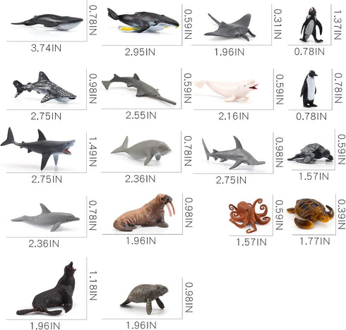 Sea Animals Figurines Set 18PCS Sea Turtle Small Figure Christmas Bath Toys Gift for Kids Toddlers Preschool Educational Playset Whale Ornament...