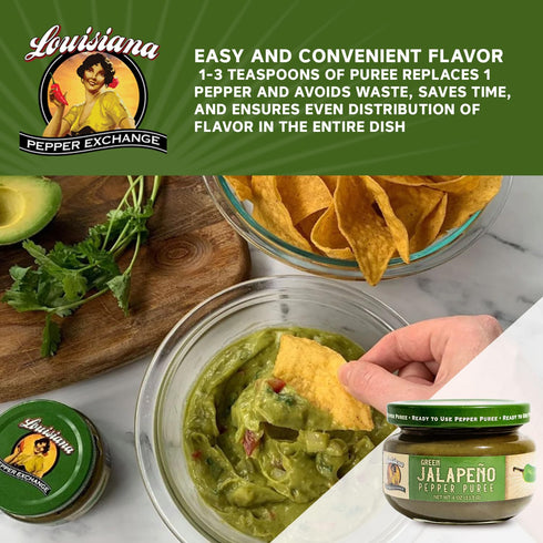 Louisiana Pepper Exchange Green Jalapeno Pepper Puree Sauce Salsa, Hot Spicy Flavor Seasoning, Plant-Based, Gluten-Free, Replaces Diced Jalapenos,...