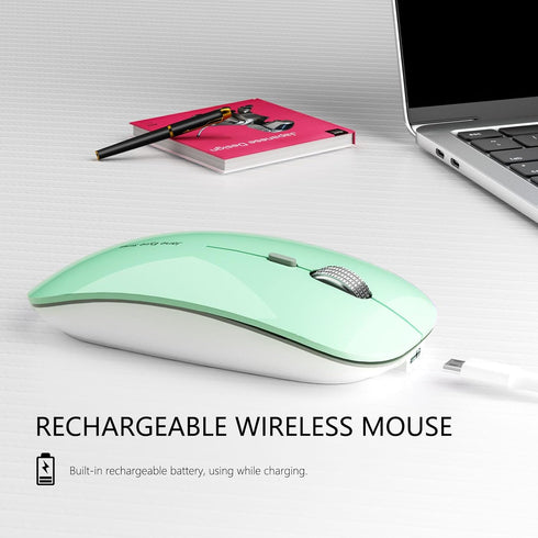 Uciefy Q5 Slim Rechargeable Wireless Mouse, 2.4G Portable Optical Silent Ultra Thin Wireless Computer Mouse with USB Receiver and Type C Adapter, ...