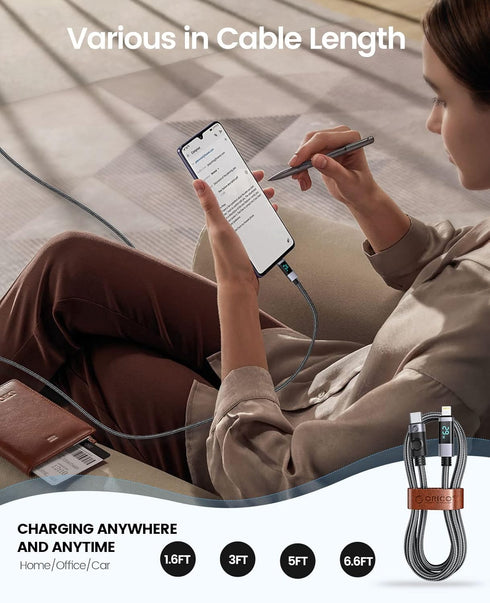 ORICO USB-C to Lightning Cable, 29W PD Syncing Cord LED Display Fast Charging, High Speed Data Transfer Cord Compatible with iPhone 13 12 11 Pro M...