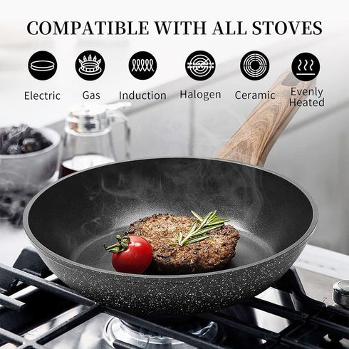 Frying Pan Nonstick - 9.5 Inch Pan,Non Stick Skillet Pans Egg Omelette Pan, Black Nonstick Non Toxic Frying Pan,Oven Safe, Induction Compatible, P...