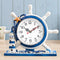 RTGGSEL Mediterranean Style Nautical Silent Desk Clock Lighthouse Helm Wooden Clocks Ship Wheel Rudder Shelf Clocks Beach Theme Clock Decor Orname...
