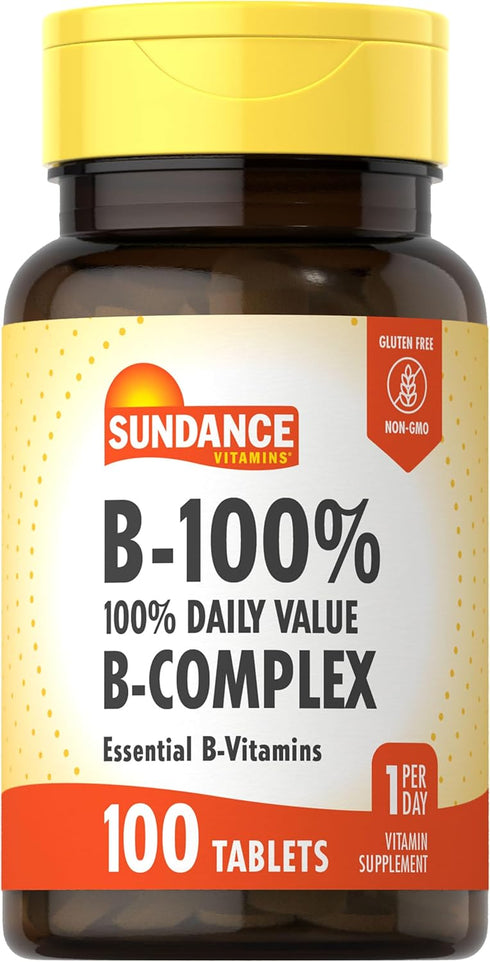 Sundance Vitamin B-Complex 100% Daily Value | 100 Tablets | Vegetarian, Non-GMO, and Gluten Free Supplement...