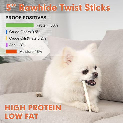 MON2SUN Dog Rawhide Twist Sticks Natural 5 Inch Thin Sticks Rawhide Chews Dog Treats for Puppy and Small Dogs 60 Count...