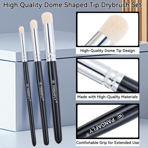 PANDAFLY Drybrush Set - 3 Sizes Hobby Detail Paint Brush Set, Acrylic Paint Brushes for Tabletop & Wargames, 40k, DND Miniatures, Citadel, Scale M...
