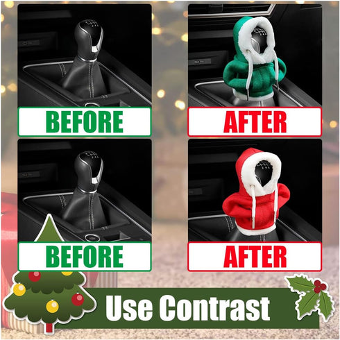 Christmas Car Shift Knob Hoodie Cover, Christmas Style Hoodie Winter Warm Car Shift Cover Shifter Hoodie Protector, Universal Shift Knob Cover Car...