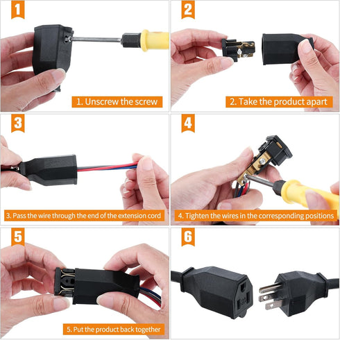 Treela 5 Sets Extension Cord Plug Replacement Extension Cord Ends 125V 15A 2 Pole 3 Wire Male Plug and Female Connector Straight Plug Replacement ...