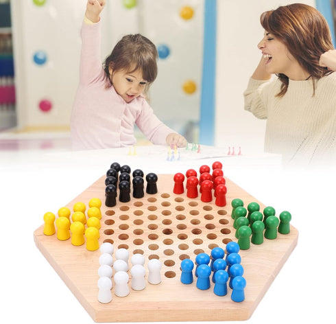 Wooden Chinese Checkers Board Game Set, Colorful Chinese Checkers Board Game Classic Strategy Family Board Game for Kids and Adults 7.8 inch...