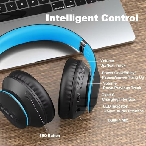Wireless Bluetooth Headphones Over Ear, 65H Playtime HiFi Stereo Headset with Microphone and 6EQ Modes Foldable Bluetooth V5.3 Wireless Headphones...