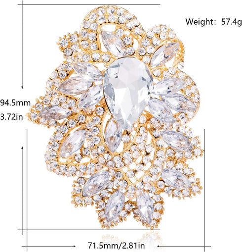 LAXPICOL Women's Vintage Blue Austrian Crystal Elegant Flower Teardrop Brooch Gold Tone...