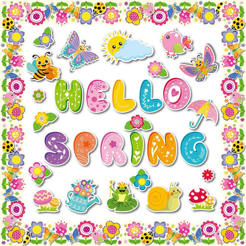 Hello Spring Party Decorations Hello Spring Bulletin Board Decorations Spring Flower Cutouts Classroom Decor for Spring Easter Classroom Decor Sch...