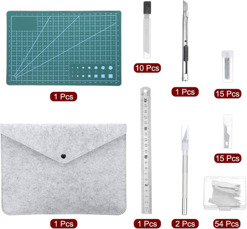 Exacto Knife Set, Cutting Mat Kit, 108Pcs Hobby Knife Exacto Knife with 2 Craft Hobby Knife and 94 Spare Exacto Blades for Art, Scrapbooking, Sten...