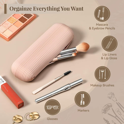 LANDNEOO Travel Makeup Brush Holder, Magnetic Anti-fall Out Silicon Organizer Bag Case, Large Portable Cosmetic Face Brushes Holder, Toiletry Orga...