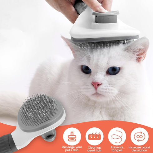 Cat Brushes for Indoor Cats - Dog Brush for Shedding - Cat Brush for Long Hair Cat - Dog & Cat Brush + Dog & Cat clicker for training - Self Clean...