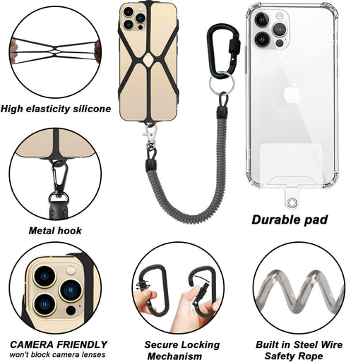 Cell Phone Lanyard, Phone Lanyard Tether with Patch, 2 in 1 iPhone Lanyard Tether with Carabiner Clip for Anti-Drop Outdoor Skiing Hiking Cycling ...