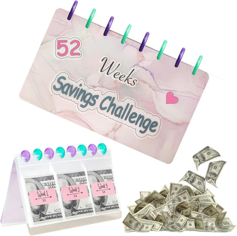 52 Week Money Saving Challenge Binder Budget Book Planner with Cash Envelopes Money Envelopes for Cash Saving Reusable Frosted Cover Organizer Mon...