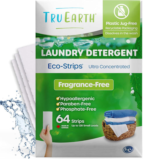 Tru Earth Compact Dry Laundry Detergent Sheets, Unscented - Up to 128 Loads (64 Sheets) - Paraben-Free - Original Eco-Strip Liquidless Laundry Det...