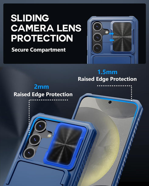 for Samsung Galaxy S24 Wallet Case, Built-in Card Holder (Store 4-5 Cards) & Slide Camera Cover & Kickstand, Military Grade Protection, Rugged Sil...