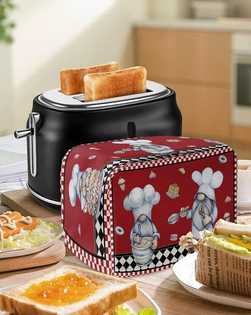Kitchen Chef Gnomes Toaster Cover 2 Slice, Small Kitchen Appliance Covers, Rustic Red Checkered Dessert Toaster Oven Cover with Loop, Bread Machin...