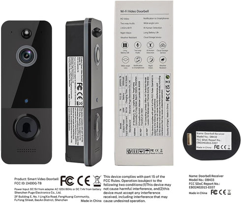 Video Doorbell Camera Wireless with Ring Chime, AI Human Detection, Live Image, Night Vision, Instant Alerts, 2-Way Audio, Outdoor Indoor Surveill...