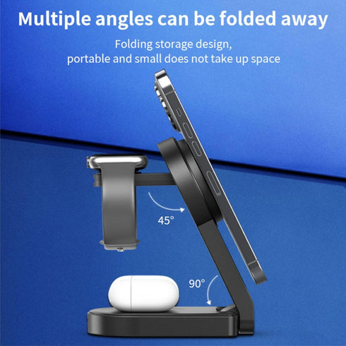 3 in 1 Wireless Charging Station for Apple MagSafe Charger Multiple Devices,Magnetic Foldable 15W Fast Wireless Charger Stand for iPhone 15/14/13/...