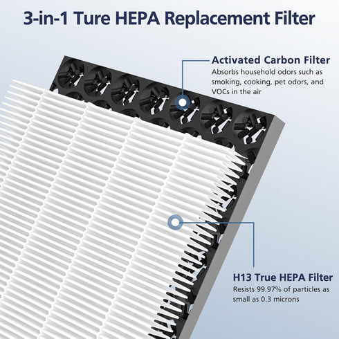 2 Pack Upgraded 3-in-1 True HEPA Filter Compatible with Hamilton Beach 04383 Purifier 04384 04386A 04385 H13 True HEPA and Activated Carbon, Repla...