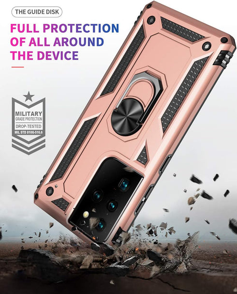 Military Grade Drop Impact for Samsung Galaxy S21 Ultra Case Galaxy S21 Ultra 5G Case Metal Rotating Ring Kickstand Holder Armor Heavy Duty Shockp...