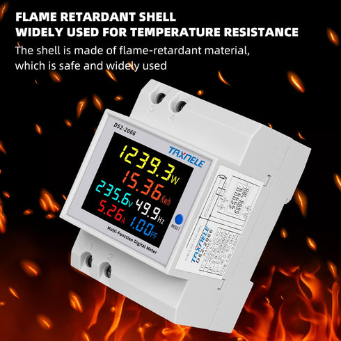 Single Phase Energy Meter Tester Din Rail Electricity Usage Monitor 6 in 1 Multimeter AC 40-300V 100A Voltage Current Voltmeter Ammeter Watt Kwh F...